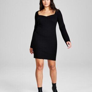AND NOW THIS Women's Size XS Bell-Sleeve Ribbed Black Sweater Dress NWT